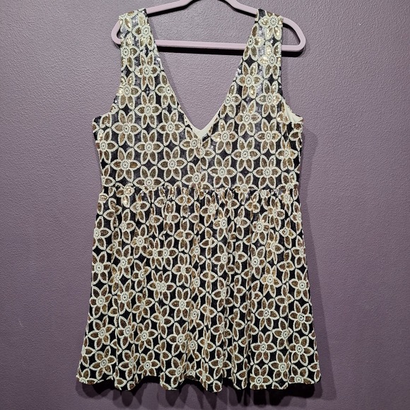 Renn 3x sequin fit and flare black gold floral party plus size dress cocktail - Picture 6 of 8